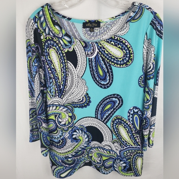 Melissa Paige Torquoise 3/4th Length Sleeve Paisley Print Shirt Sz PL - Picture 4 of 9